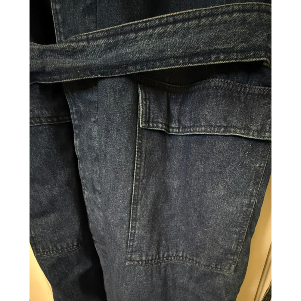 Vintage 70s 80s Quilted Lined Denim Long  Coat Leather Trim Sample Tag Rare - Picture 15 of 15